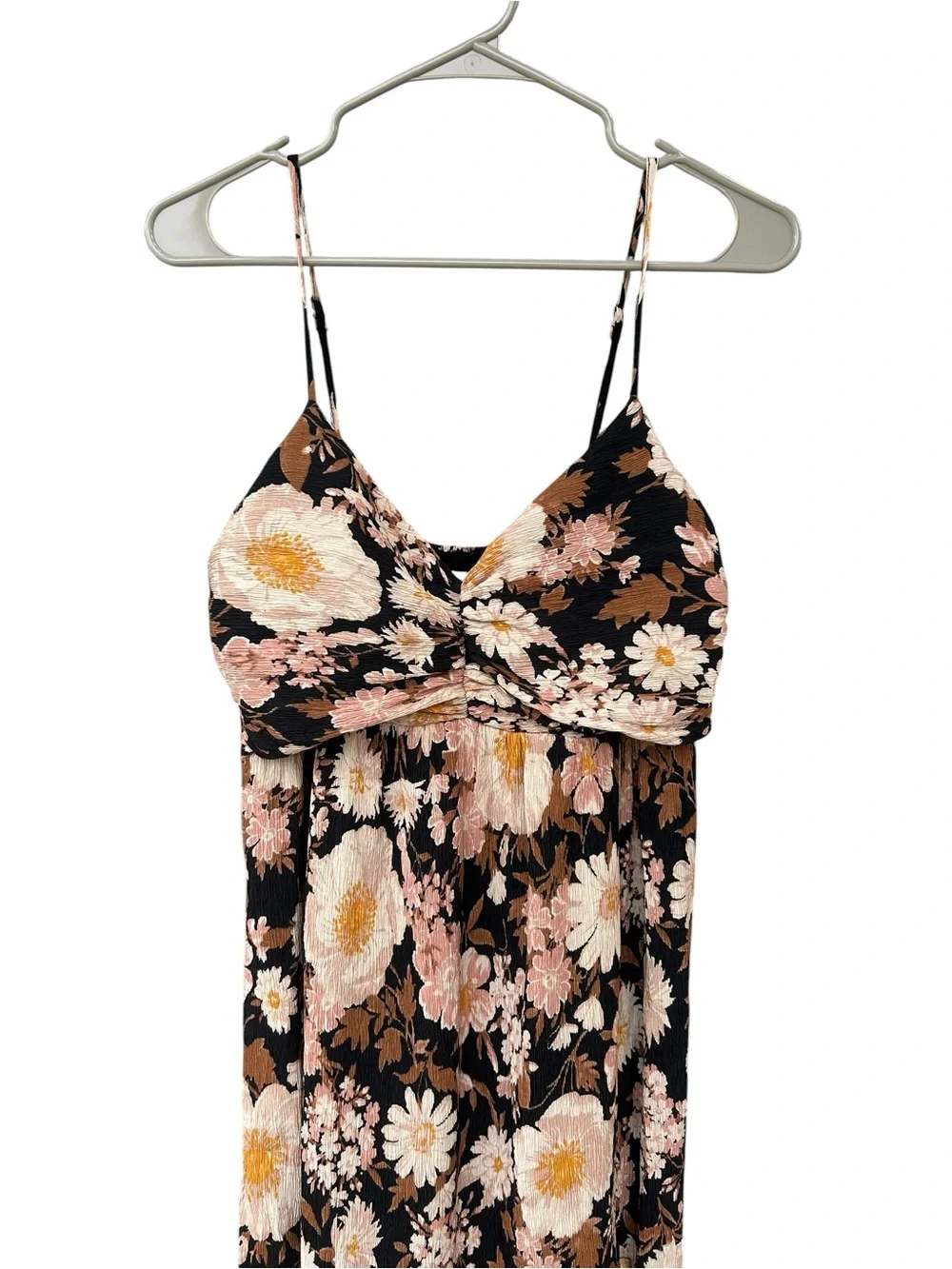 Abercrombie & Fitch Crinkle Textured Ruched Black Floral Maxi Dress - Size LT